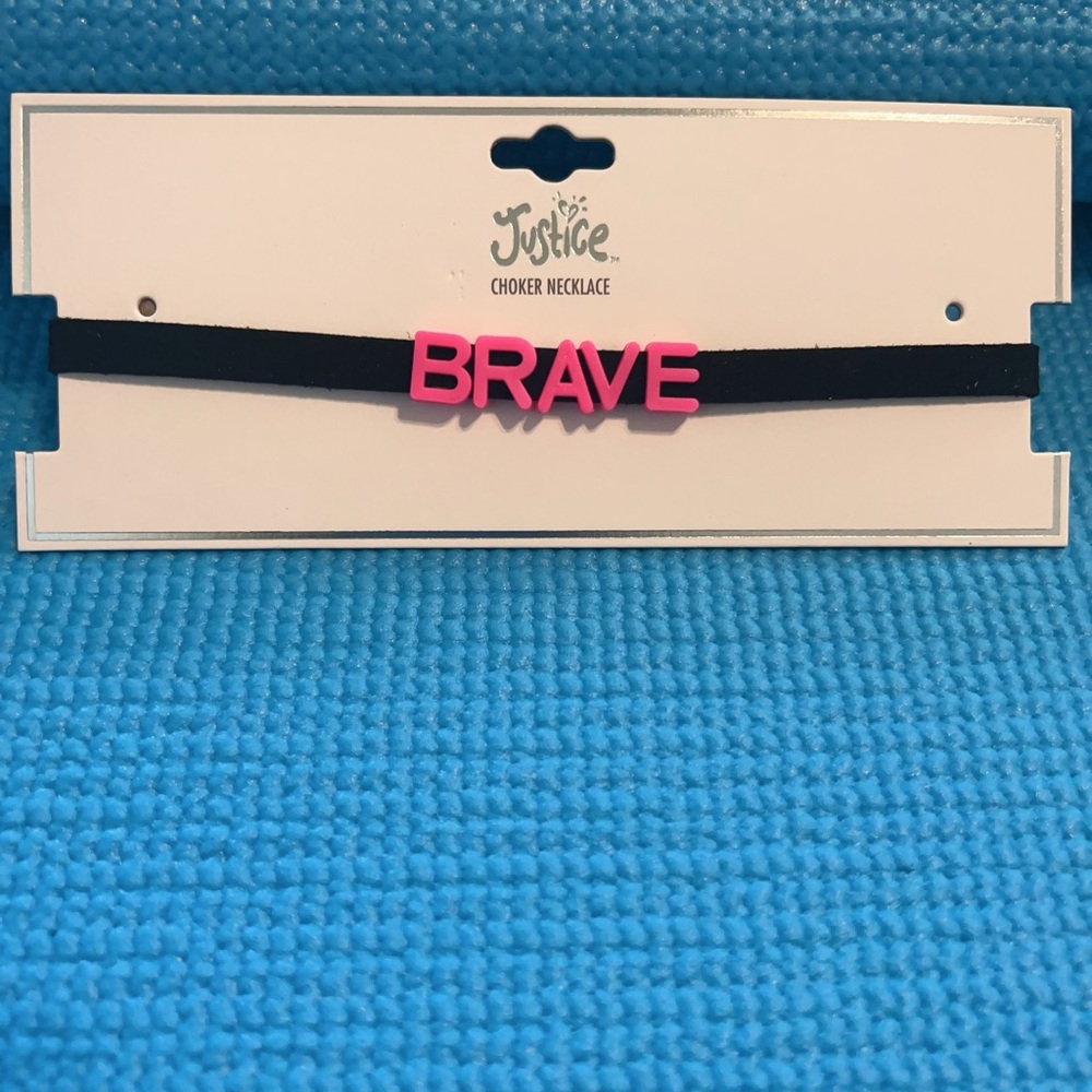 Justice Black Choker with Pink 'BRAVE' Charm